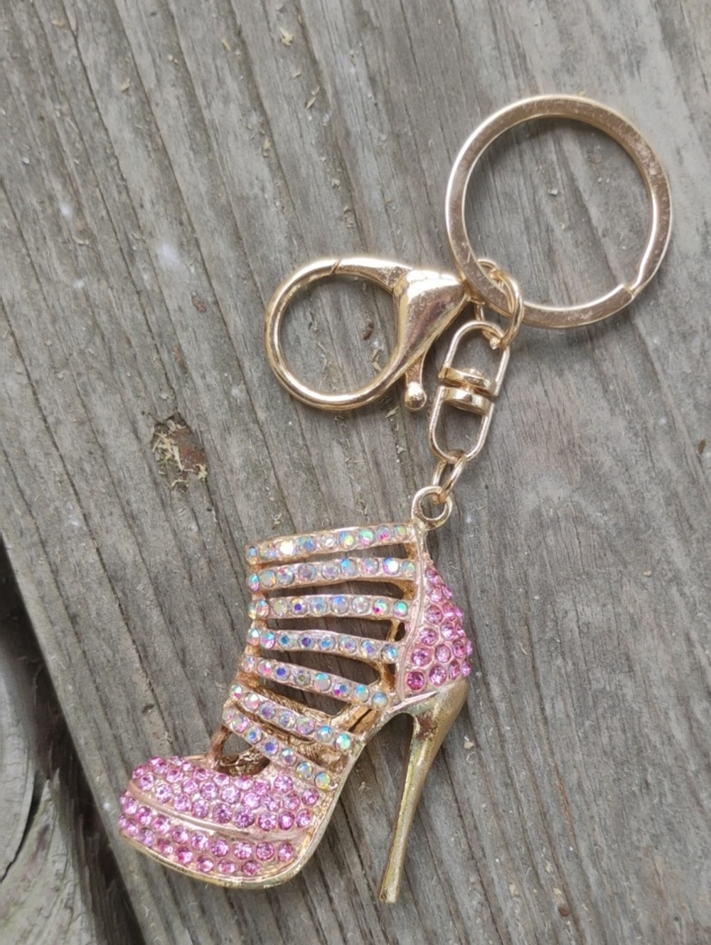Pink rhinestone sexy bootie bag charm keychain